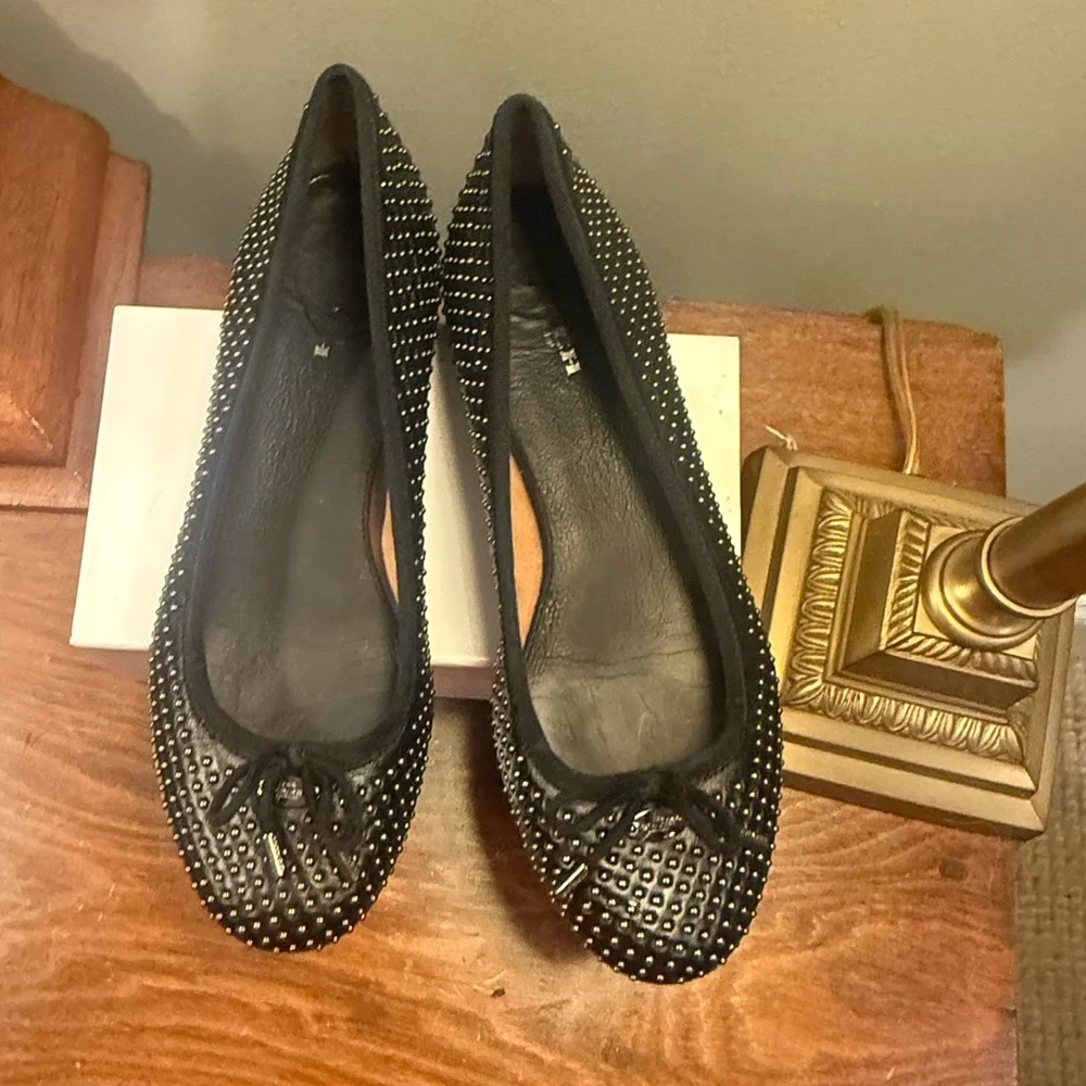 Coach Black Silver Studded Ballet Flats with Bow Size 8 - Picture 4 of 8